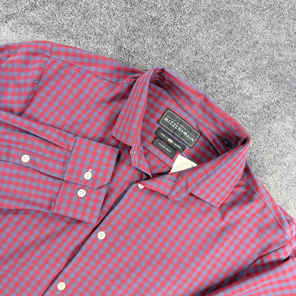 Mizzen+Main JJ Watt Bend Creek Trim Fit Dress Shirt Red Blue Gingham XXL NWT 145